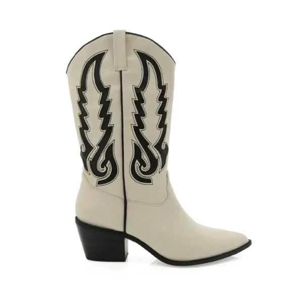 NORVA COWBOY BOOTS - BONE-BLACK CONTRAST - Picture 3 of 9